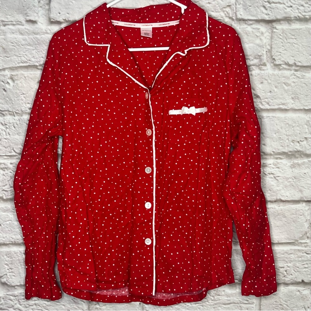 Liz Claiborne Pajama Top‎ Button Polka Dots Women's Size Medium